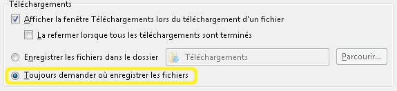 firefox : change downloads location