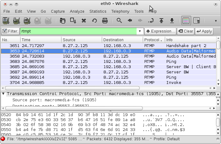 exemple d'écran de Wireshark