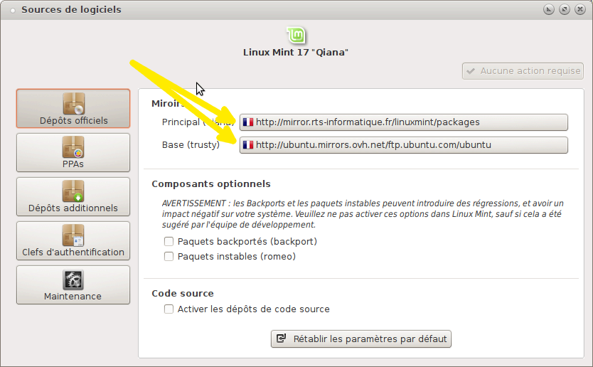 software sources : sources set to a french server