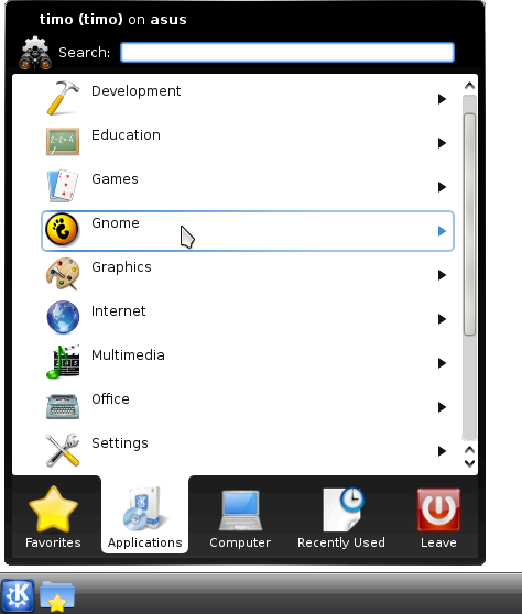 le menu kde bien rangé!