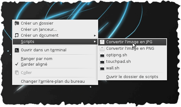le menu des scripts de Nautilus