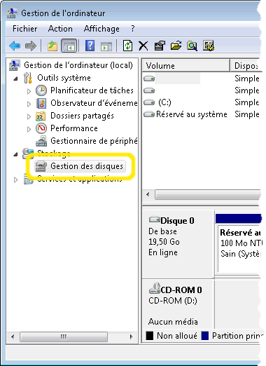 trouver « gestion des disques »