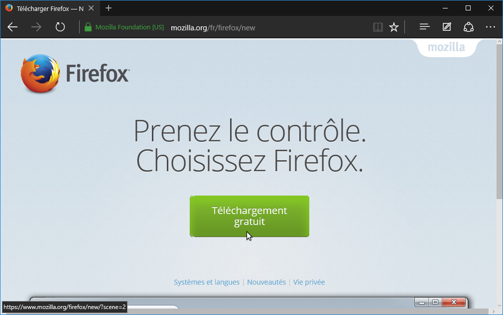 Edge affiche la page de Firefox