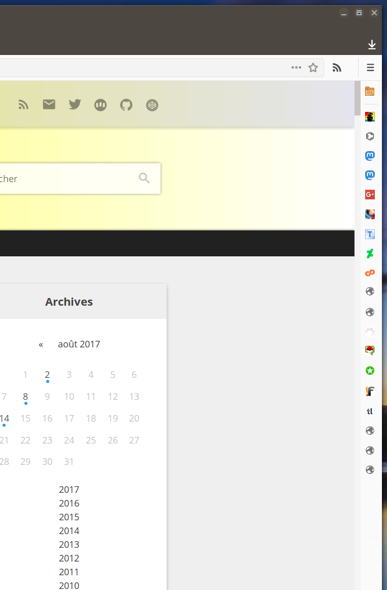 Capture d’écran de Firefox avec la barre de favoris verticale sur la droite.