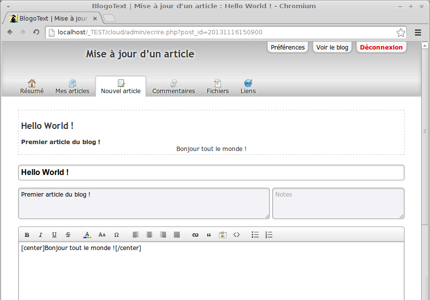 capture d'écran de Blogotext
