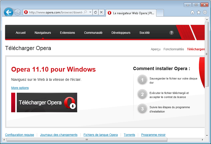 IE9 affiche la page de Opera